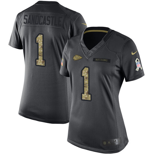 Women's Limited Leon Sandcastle Nike Jersey Black - #1 2016 Salute to Service NFL Kansas City Chiefs